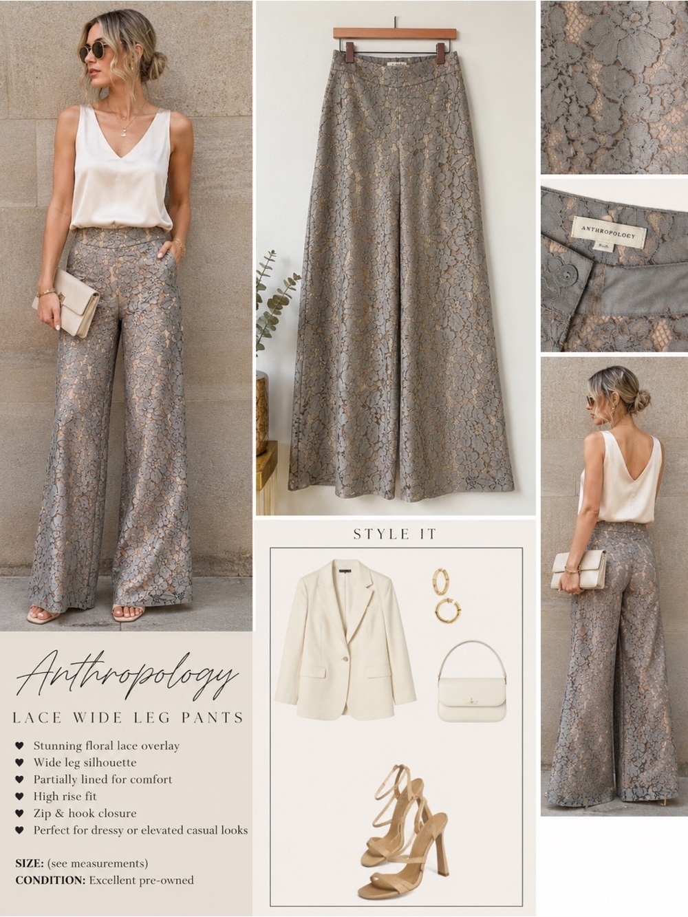 ✨ Anthropologie Feather Bone Lace Wide-Leg Pants – Size  XS